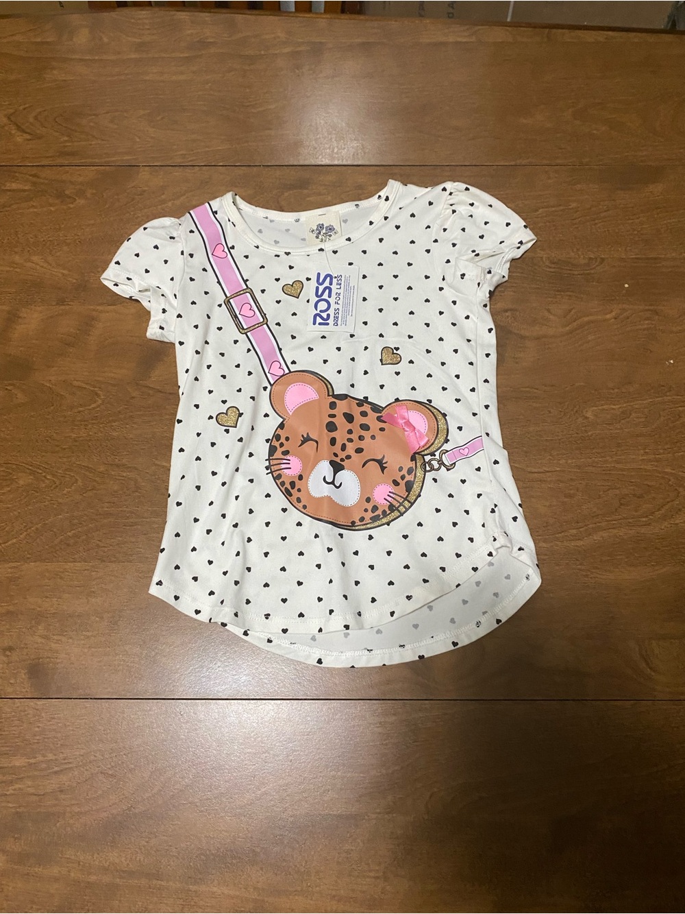 Lily Bleu White Short Sleeve Tee with Leopard Purse Graphic and Pink Strap